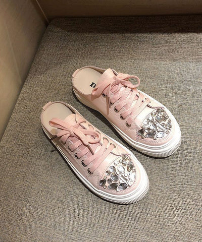 Boutique Rosa Splicing Plattform Slide Sandalen Lace Up Zirkon 