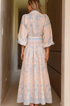 Linen Puff Sleeve Belt Loose Boho Dress