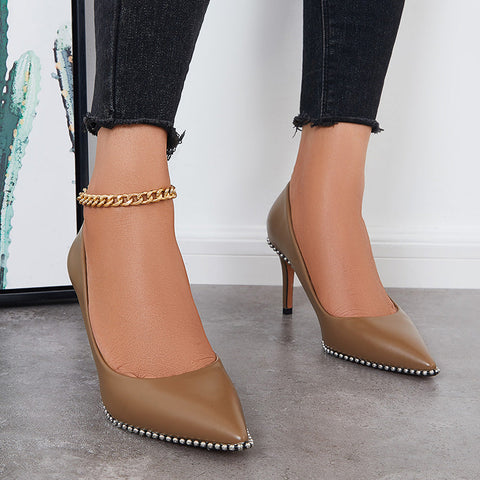 Damen Pumps mit spitzer Zehenpartie und Stilettoabsatz, geschlossene Abendschuhe 