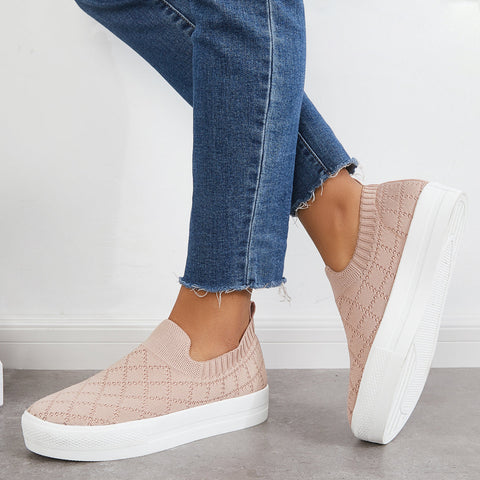 Mocasines de plataforma de punto elástico sin cordones, zapatos transpirables para caminar 
