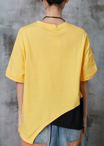 Camisetas sin mangas de algodón con parches asimétricos amarillos informales para verano 