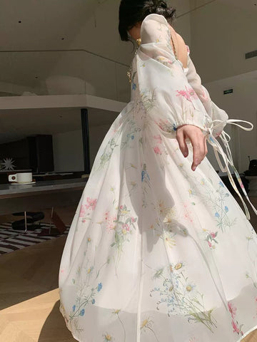 Vestidos largos de fiesta de noche, vestido de princesa floral de corte A, manga farol 