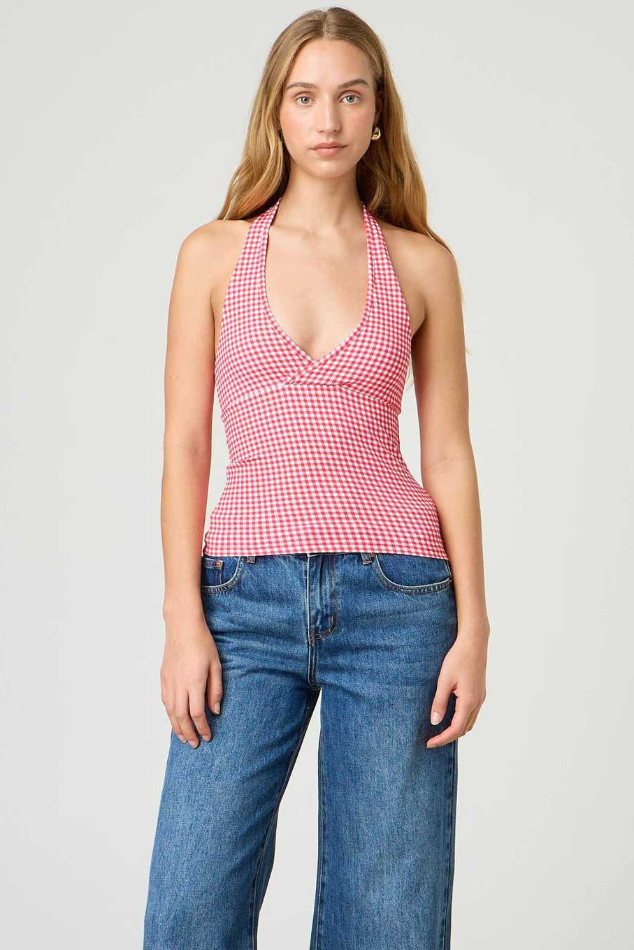 Sexy Polka Dot Plaid Slim Halter Top
