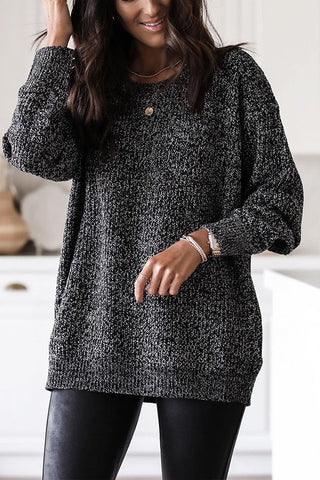Black Mixed Pattern Long Sleeve Tunic Sweater