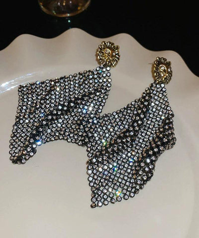 Classy Black Alloy Zircon Rhombus Hollow Out Drop Earrings