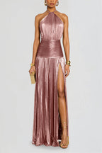 Halter Backless Split Tie Bodycon Maxi Dress