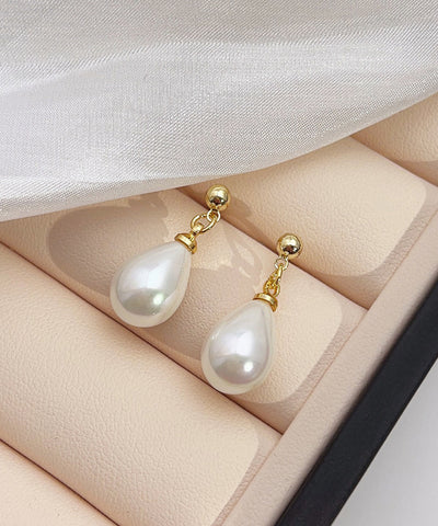 Stylish White Copper Alloy Pearl Water Drop Stud Earrings