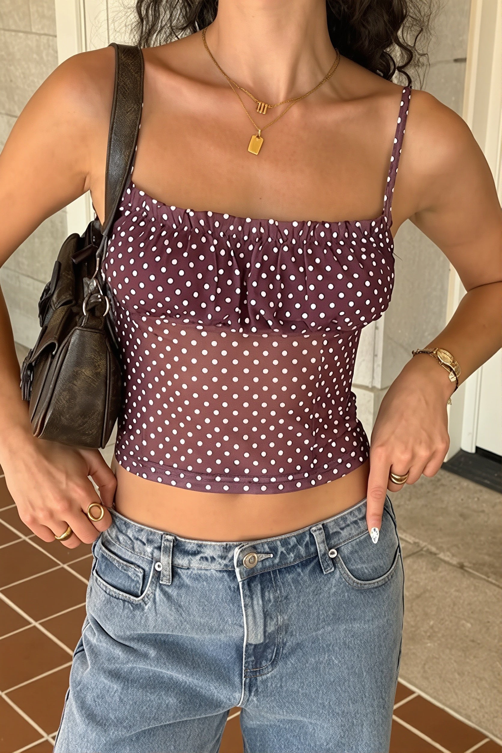 Sheer Polka Dot Tube Crop Cami Top