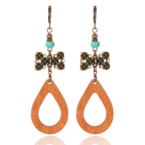 Pendientes vintage de madera con cuentas bohemias 