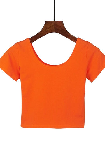 Solid Crop Top Women T-shirt Cropped Slim High Waist Short Sleeve Basic Summer Clothes Tops Woman Free Shipping Tee