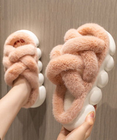 Mode Weiß Fuzzy Fell Hausschuhe Schuhe Plattform 