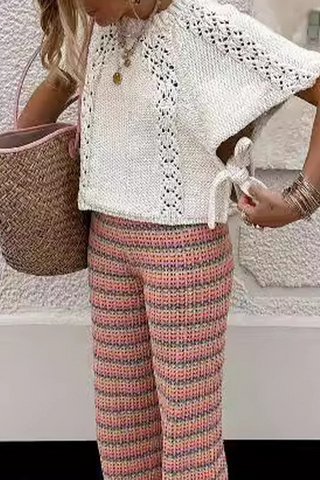 Lässiger, einfarbiger, ausgehöhlter Pullover mit Kordelzug und O-Ausschnitt 
