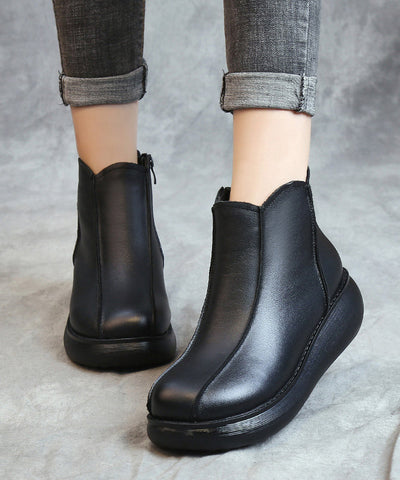 Retro-Stiefeletten aus braunem Rindsleder mit Spleiß-Plateau 