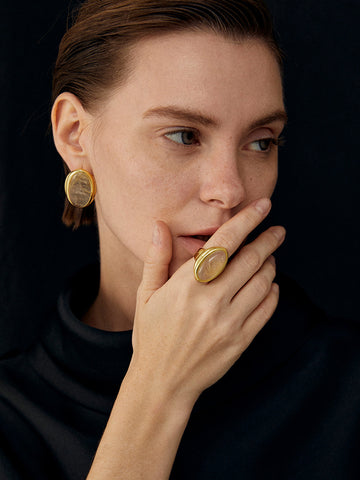 Anillo de cristal amarillo brillante 