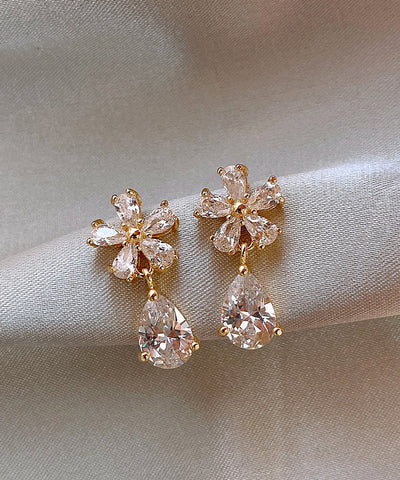 Vogue Kupfer Overgild Zirkon Floral Wassertropfen Tropfen Ohrringe 