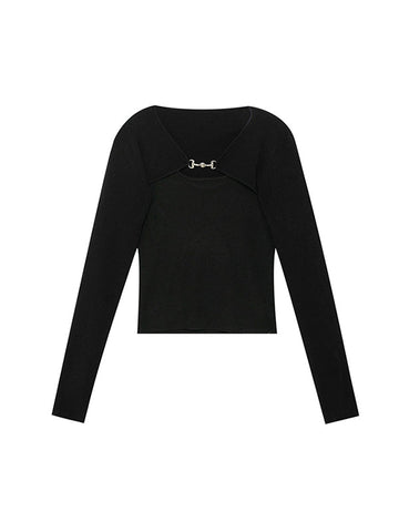 Long Sleeves Skinny Hollow Split-Joint V-Neck T-Shirts Tops