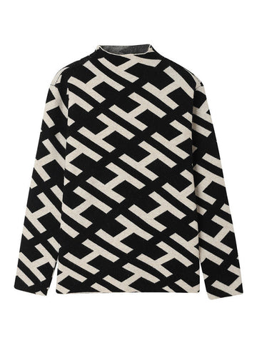Suéter original ajustado de cuello alto y jacquard de color contrastante con mangas largas 