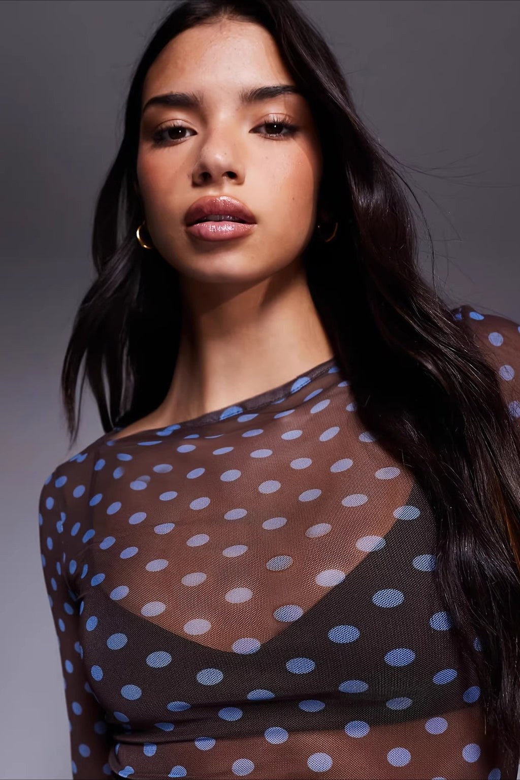 Polka Dot See Through Mesh Blouse