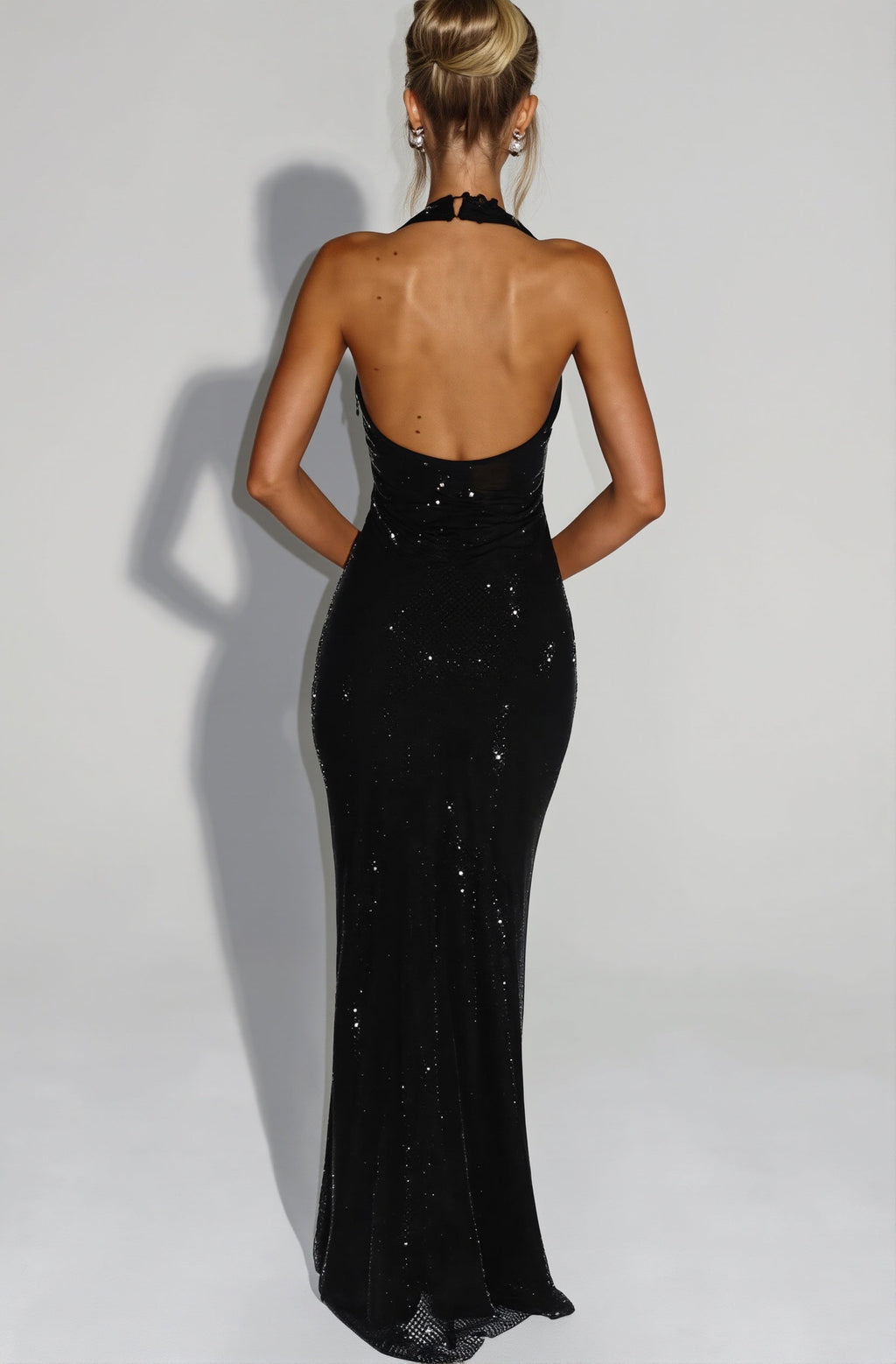 Sequin Deep V-Neck Bodycon Maxi Dress