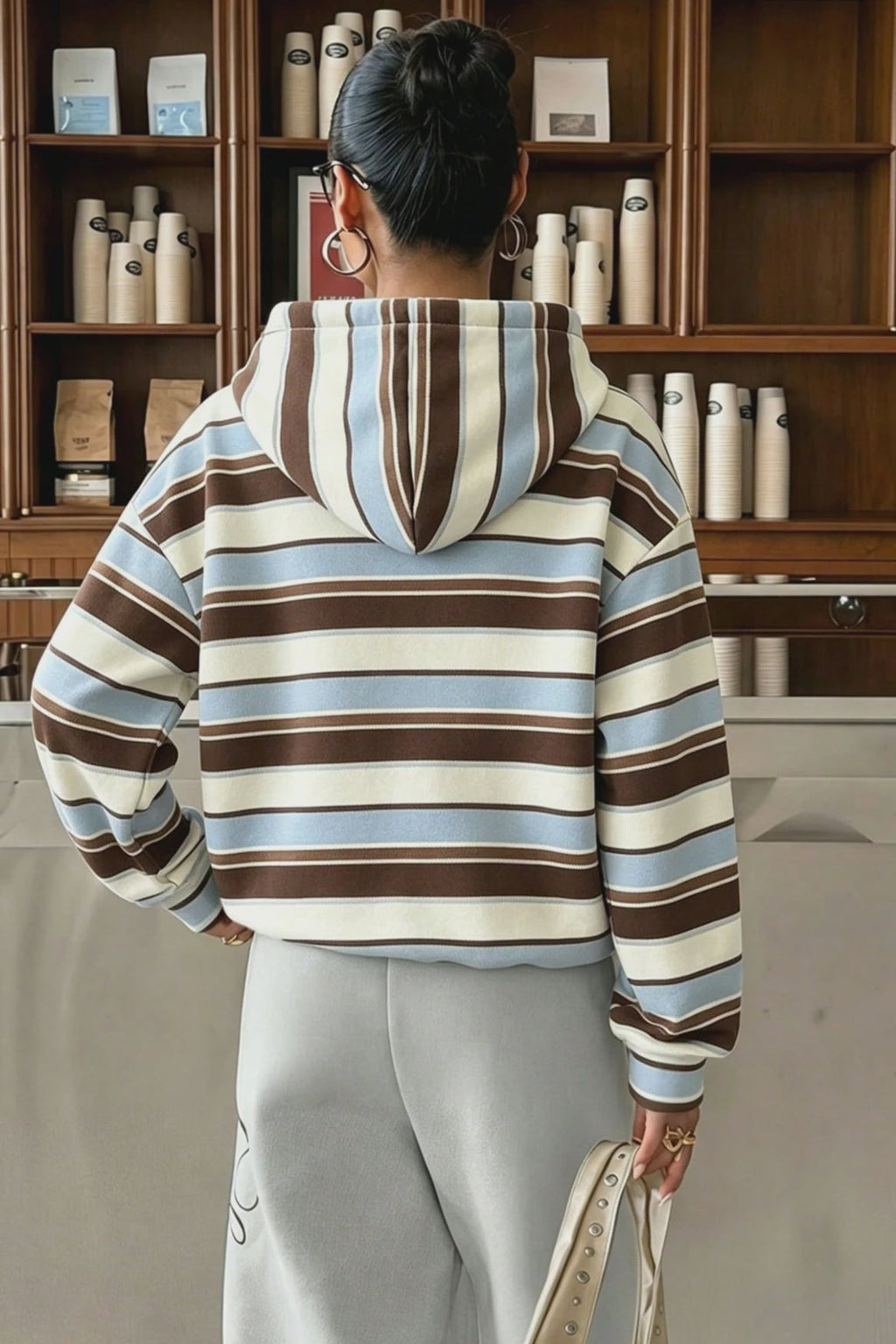 Striped Colorblock Pullover Hoodie