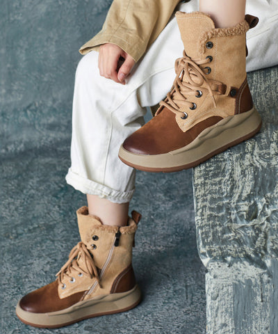 Botas de plataforma con cordones rojos y forro de lana afelpada 