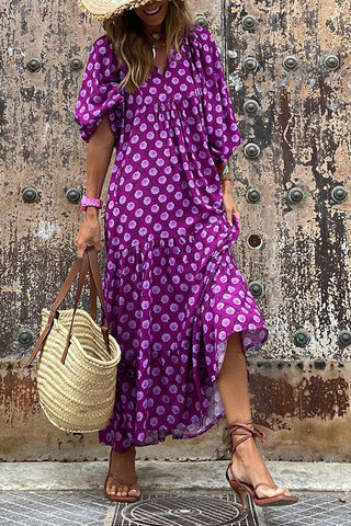 Vestido midi escalonado con mangas abullonadas de Fabulous Time 
