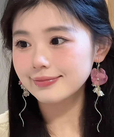 Chic Gold Copper Zircon Pearl Bellflower Tassel Drop Earrings