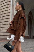 Wide Shoulder Suede Pocket Jacket
