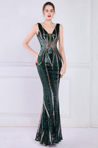Apricot Golden Deep V Neck Prom Dress