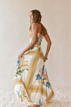 Boho Floral Bandeau Vacation Maxi Dress