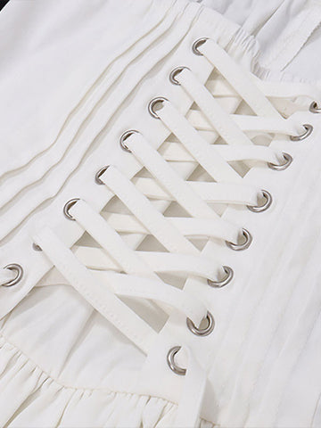 Sommer Minikleider Weiße Träger Hals Spitze Strandkleid 
