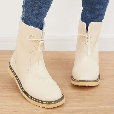 Warme, mit Baumwolle gefütterte Schneestiefeletten mit breiter Weite, flache Stiefeletten 