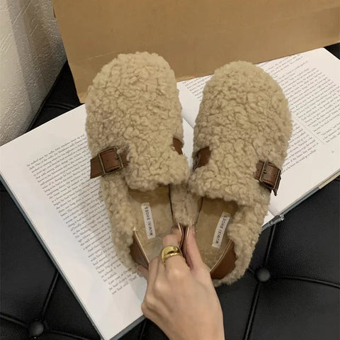 Mocasines planos de lana de cordero para mujer, elegantes, sin cordones, a la moda, para otoño 