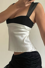 Colorblock Low Cut Tie Back Blouse