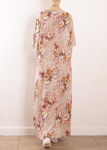 Chic Pink Print Oriental Summer Maxi Dress