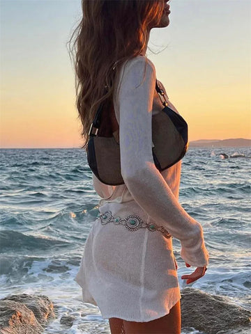 Vestido corto blanco de verano Tossy para mujer, sin espalda, para playa, vacaciones, ajustado, transparente, de malla 