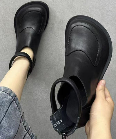 Bequeme Retro-Spleißstiefel aus schwarzem Rindsleder 