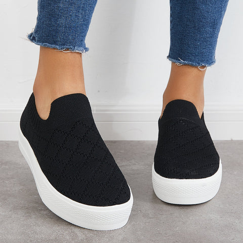 Mocasines de plataforma de punto elástico sin cordones, zapatos transpirables para caminar 