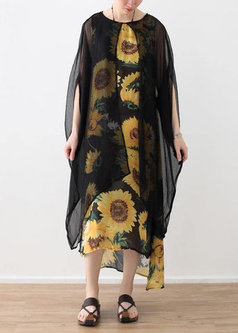 Vestidos sueltos de algodón con estampado floral, falsos vestidos largos de verano de dos piezas. 