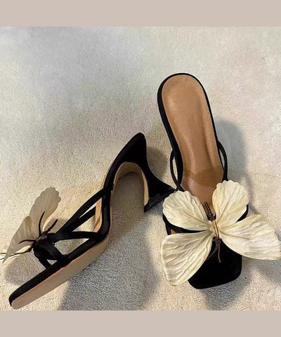 Nuevas sandalias de tacón alto con punta cuadrada y lazo floral 