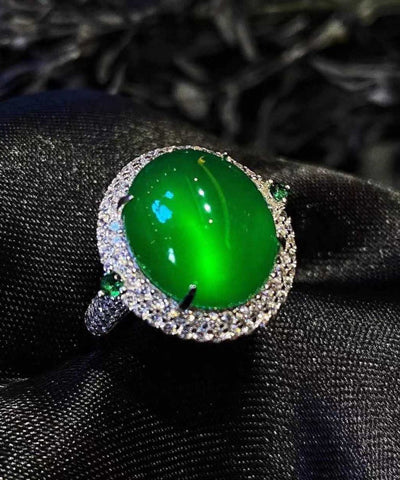 Anillos modernos de jade y circonita en plata de ley verde 