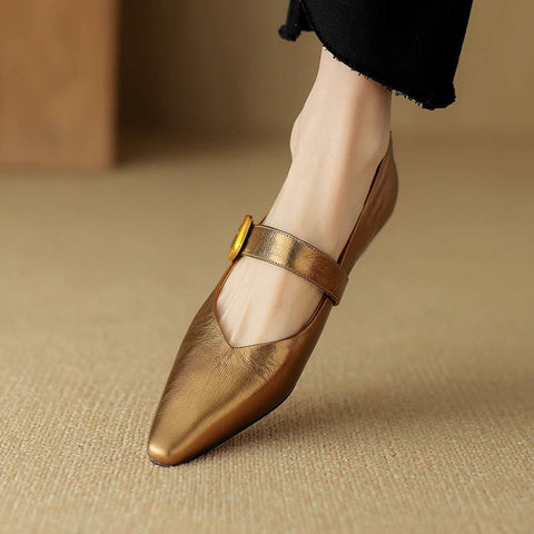 New Size 34-40 INS Brand Women Ballet Flats Shoes Soft Real Leather Pumps Shoes for Woman Strap Wedding T-Strap Heel Shoes