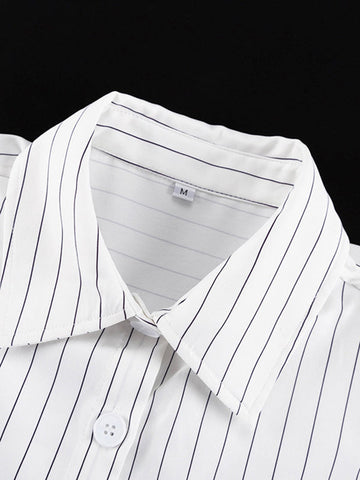 Blusas de solapa a rayas con aberturas laterales, mangas largas y corte irregular 