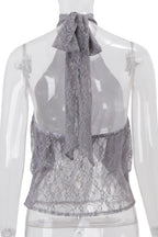 Elegant Irregular Sheer Lace Halter Top