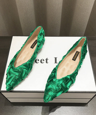 Weiche, bequeme Aprikosen-Flachschuhe für Damen mit spitzer Spitze 