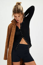 Solid Single-Button Fitted Long-Sleeve Knit Cardigan