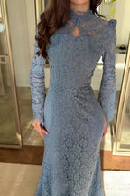 Lace Long Sleeve Mermaid Maxi Dress