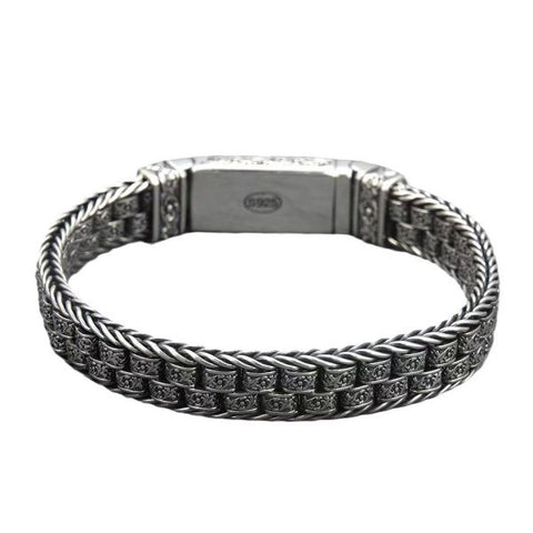 Sterling Silver Woven Rattan Grass Bracelet