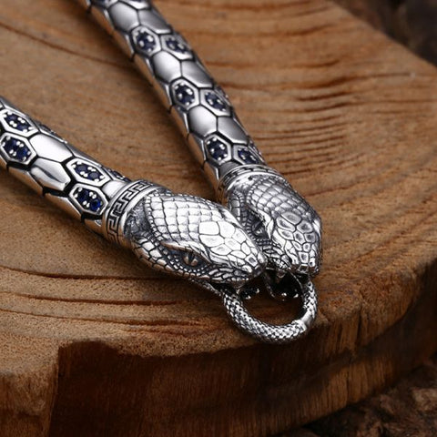Sterling Silver Vintage Blue Zirconia Snake Bracelet