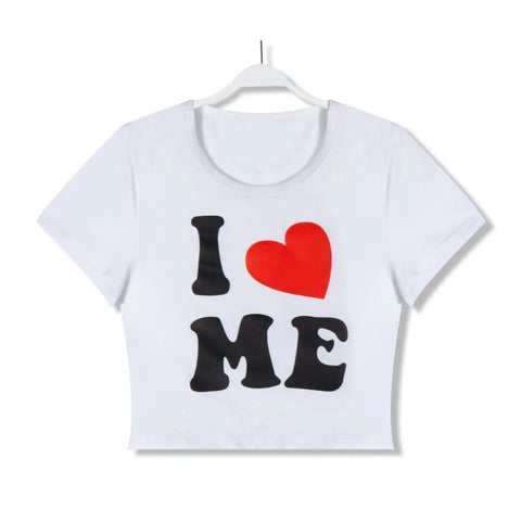 Peach Heart Letter Graphic Print round Neck Slim Fit Short Women T-shirt Summer Women Clothing